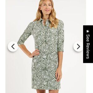 Jude Connally Susanna Shirt Dress Cream Green Tiger Print Medium Like New 5 Star